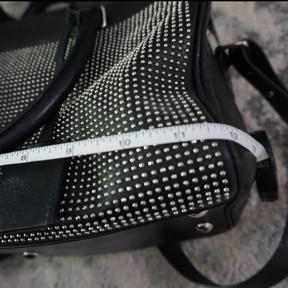 Yves Saint Laurent YSL Black Studded Duffel 6 Shoulder Bag Purse Silver - Picture 12 of 16